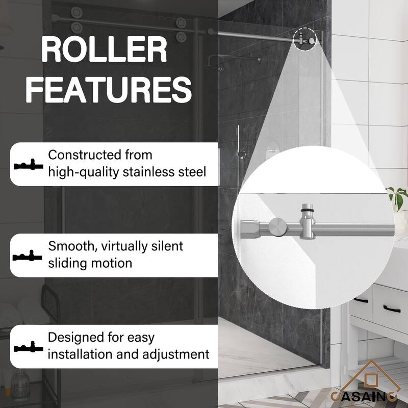 CASAINC 48"/60"W x 76"H Sliding Frameless Shower Door with Clear Glass