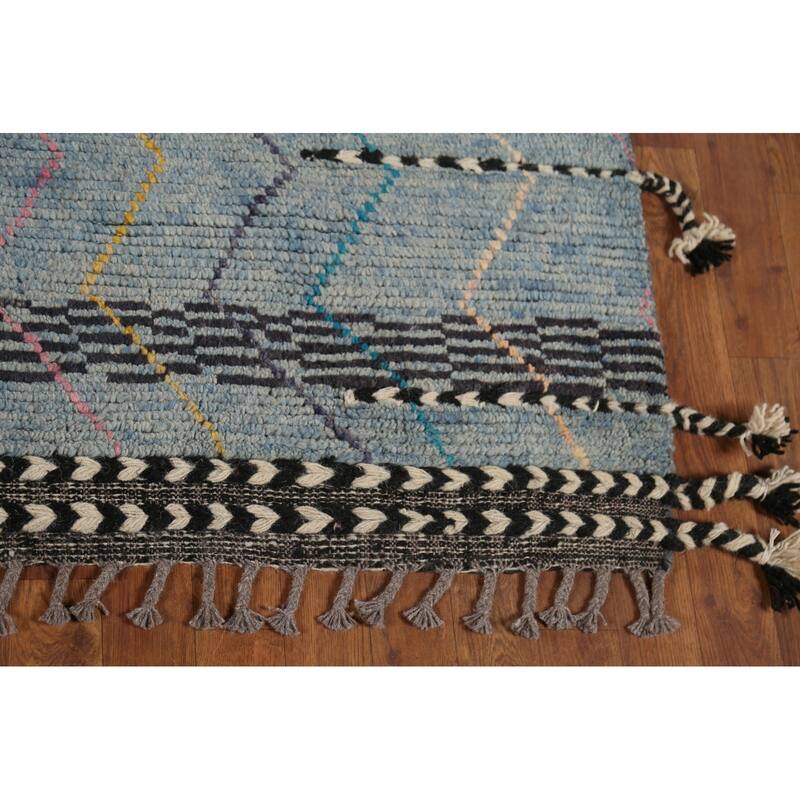 Striped Moroccan Oriental Area Rug Hand-Knotted Wool Carpet - 6'7"x 10'10"