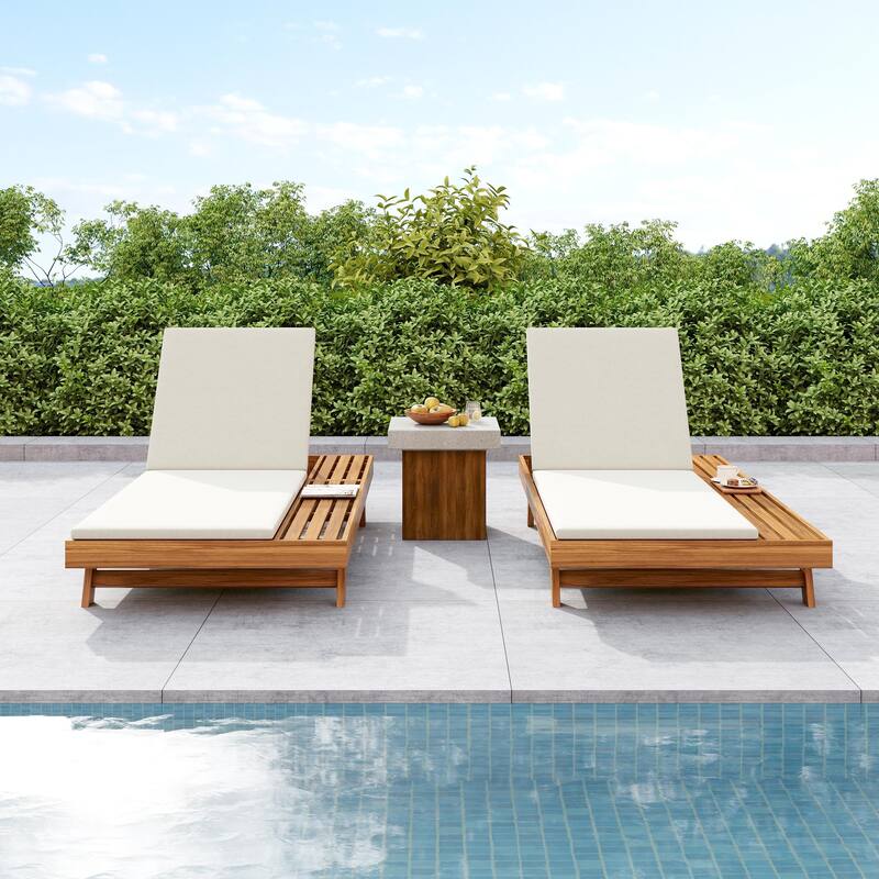 Christopher Knight Home- Johnson Acacia Wood Outdoor Chaise Lounge Set of 2 - Teak+Cream