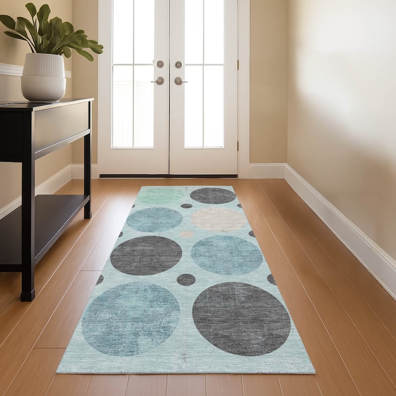 Premium Washable Super Soft Casual Circles Mayfield Rug - Teal - 2'3" x 7'6"