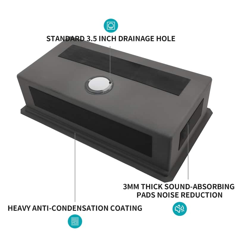 33" Undermount Kitchen Sink,Gunmetal Black Single Bowl,Kitchen Sinks
