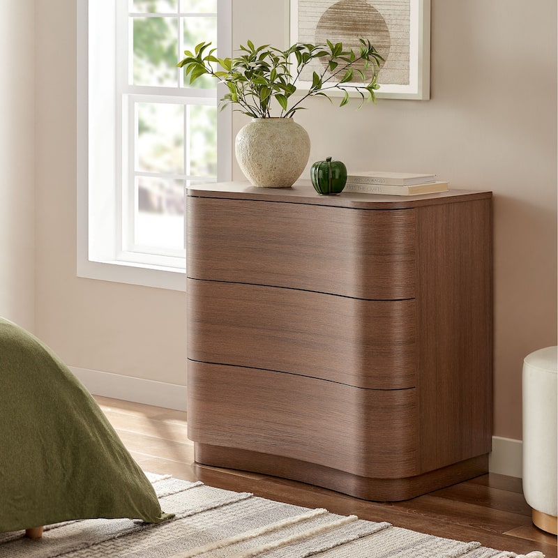 Mirae 3-Drawer Curved Compact Dresser - Brushed Brown Oak