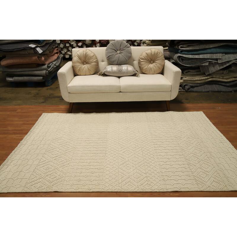 Hand Knotted Oriental 100% Wool Carpet Modern Geometric Beige & Ivories Modern Gotti Design Area Rug - 7' 6'' X 4' 11''