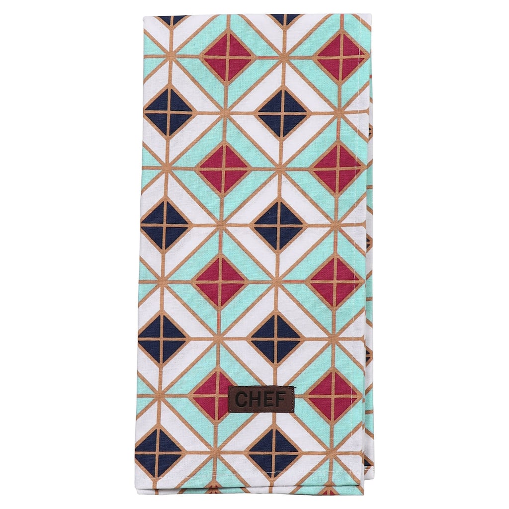Chef's Vibrant Geometric Design Cotton Kitchen Towel - 28x20 Inch - Stylish Kitchen Essential - 28"L x 20"W x 0.1"H