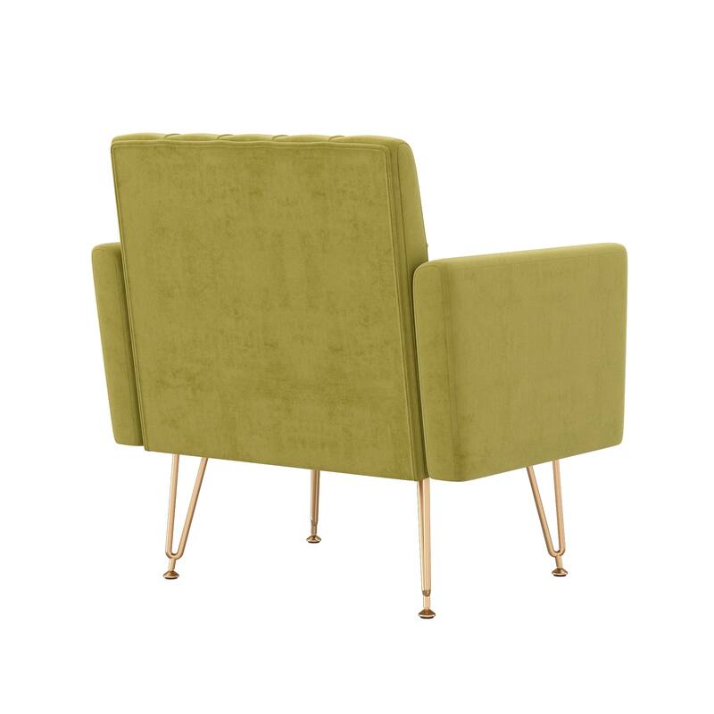 Comfy Velvet Accent Chair, Oversized Tufted Upholstered Reading Chairs, Single Sofa Chair with Metal Legs for Living Room - Green