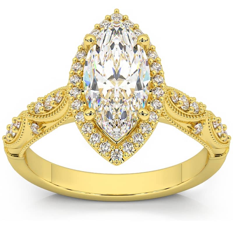 2 1/4Ct Marquise Halo Nature Inspired Lab Grown Diamond Engagement Ring Gold