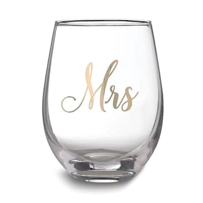 Curata Lillian Rose Gold-Tone Mrs. Stemless Wine Glass