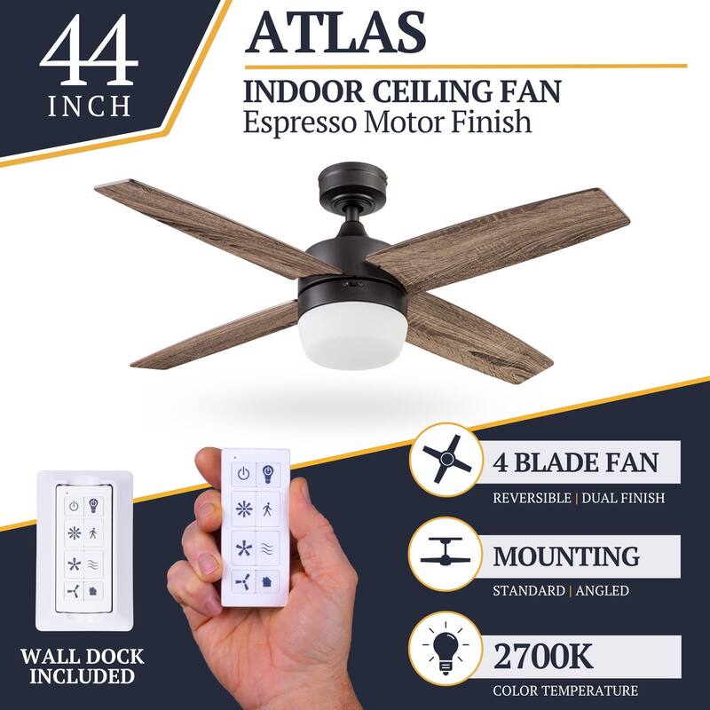 44" Prominence Home Atlas Pewter Modern Indoor LED Ceiling Fan with Light and Remote Control