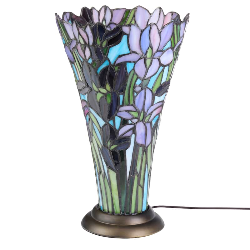 Clea River of Goods Bronze Metal Stacked Base and Stained Glass Cone Shade 18-Inch Table Lamp - 8.25" x 8.25" x 13.5"