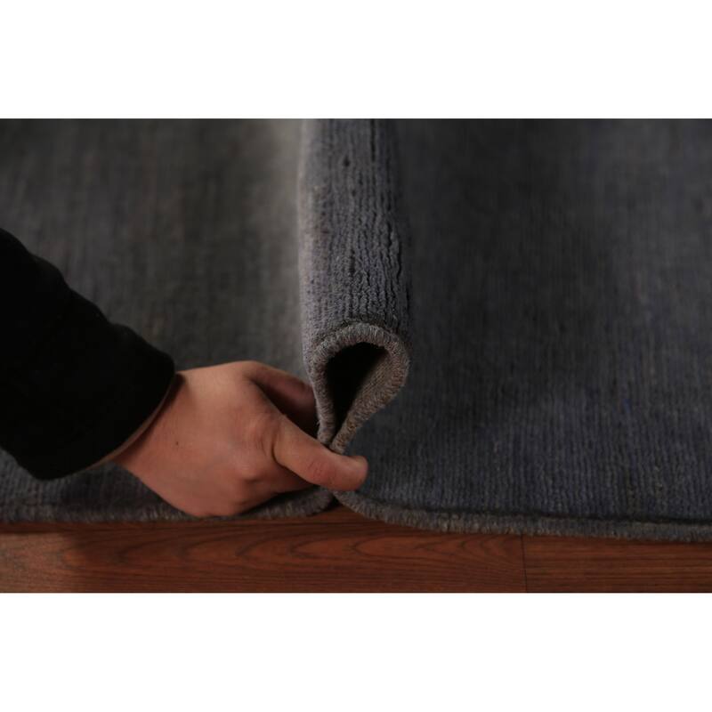 Blue & Gray Modern Gabbeh Runner Rug Handmade Wool Carpet - 2'10" x 9'7"