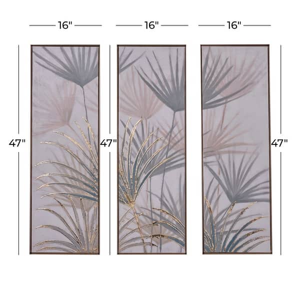 Brown Canvas Palm Leaf Framed Wall Art with Gold Frame (Set of 3) - Bed ...