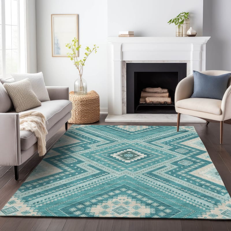 Machine Washable Indoor/ Outdoor Global Boho Chantille Rug