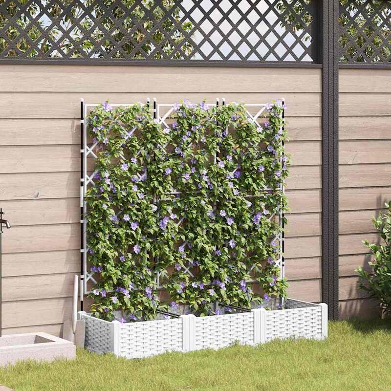 vidaXL Garden Planter with Trellis - White