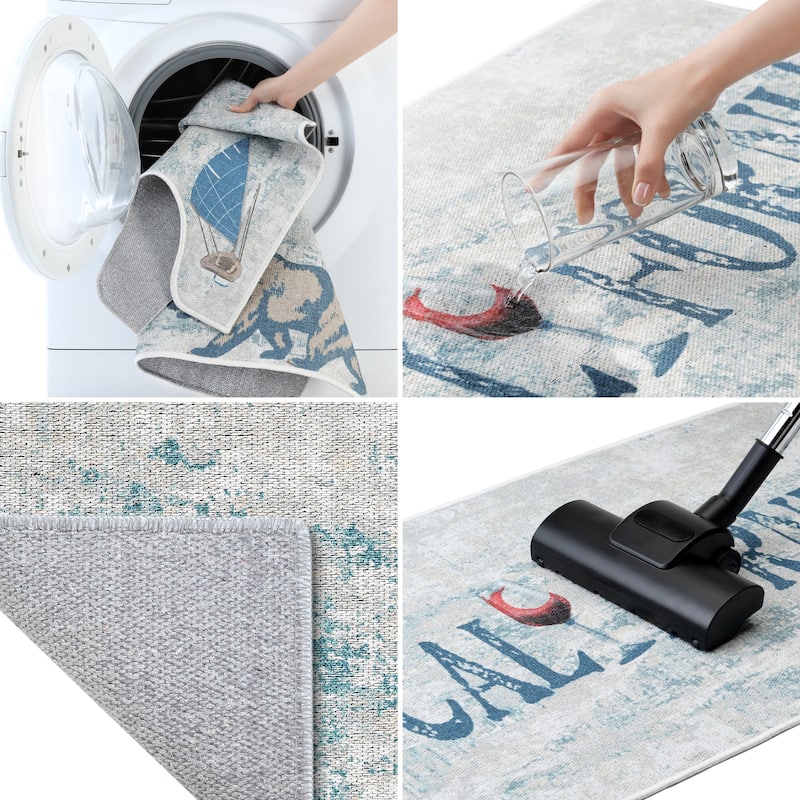 US States Design 3 Piece Bathroom Rugs Set - Non-Slip Ultra Thin Bath Rugs for Bathroom Floor - Washable Bathroom Mats Set