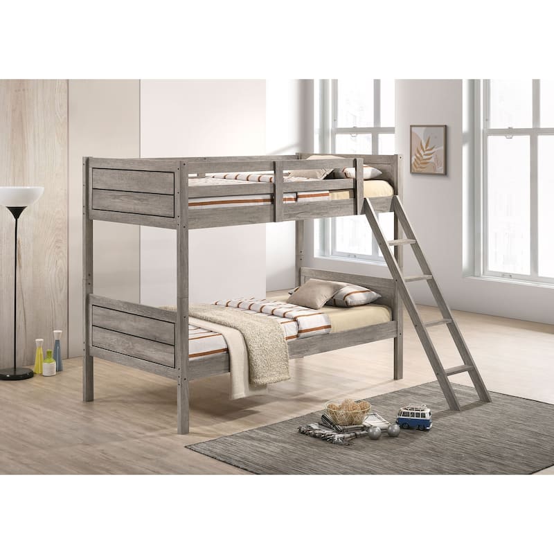 Ryder Wood Twin Over Twin Bunk Bed with Mattress Weathered Taupe