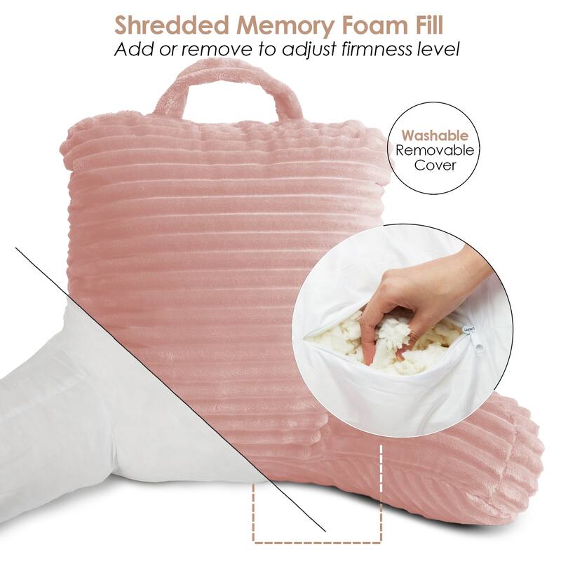 Nestl Cut Plush Striped Reading Pillow - Back Support Shredded Memory Foam Bed Rest Pillow with Arms