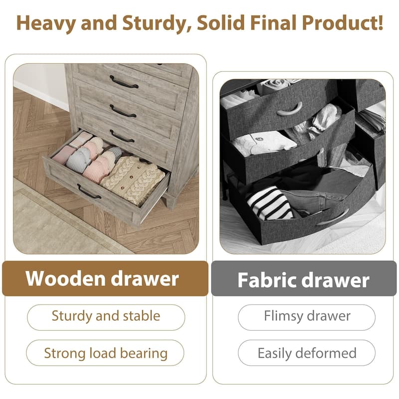 5 Dresser for Bedroom, 41.3" Tall Vertical Drawer Dresser with Large Storage