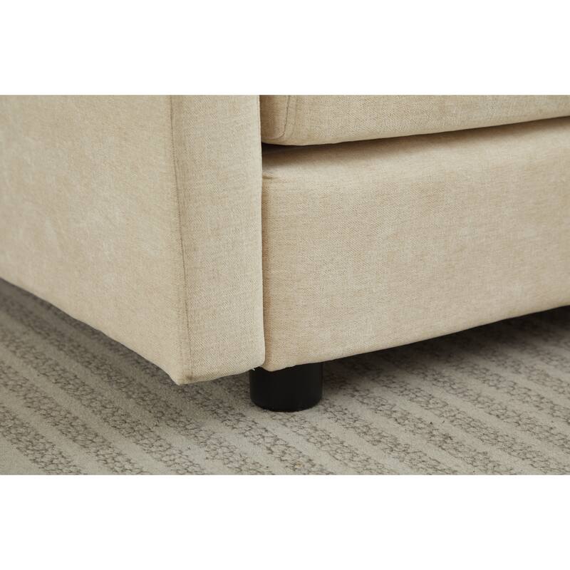 Modular 3-Seater L-Shaped White Chenille Sofa with Ottoman, 99x65x32 inches, 167 lbs