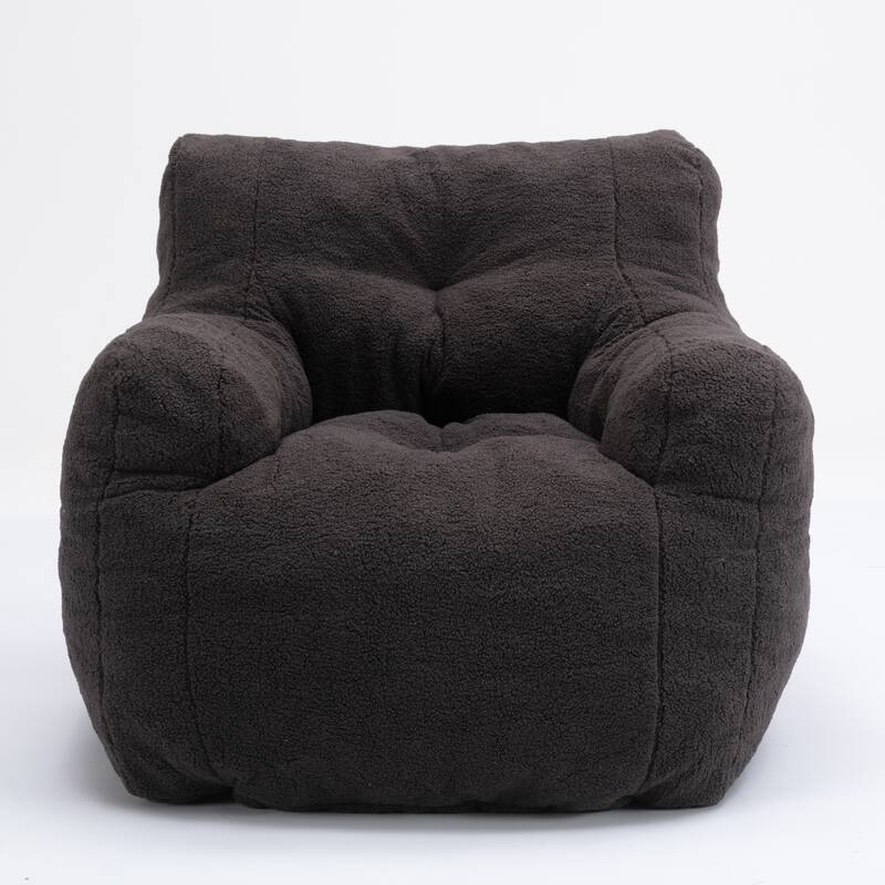 010-Soft Teddy Fabric Tufted Foam Bean Bag Chair - Dark Gray