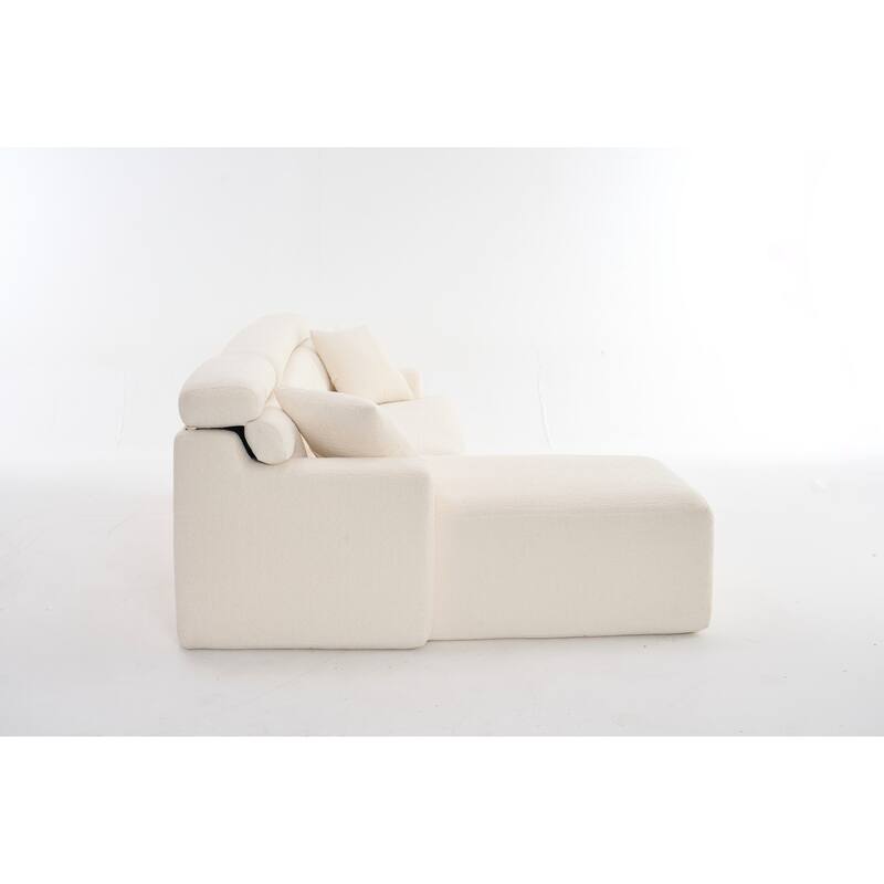 105" Wood Grain Chenille 3-Seater Sectional Sofa with Chaise Lounge and 2 Pillows