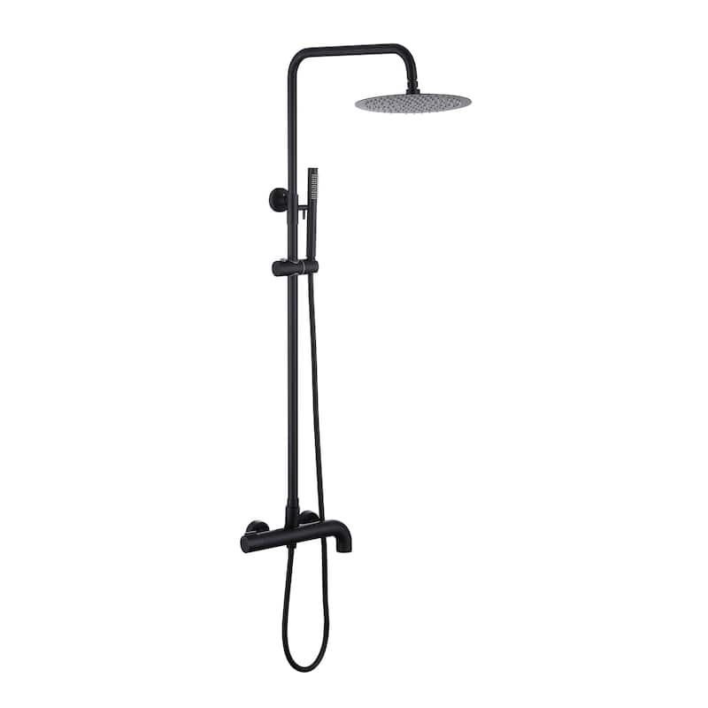51"H Outdoor 9 Inch Round Rain Shower Set with Handheld Shower (Adjustable Slider) - Matte Black