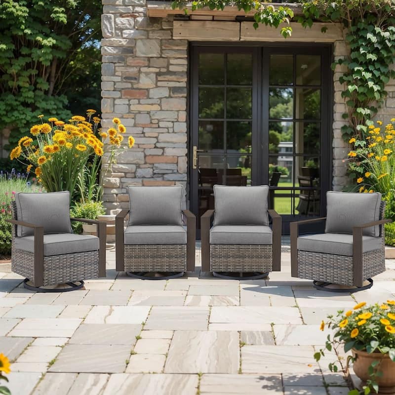Pocassy 4 Pieces Outoor Swivel Chairs Glider Chair Set - Gray cushion - Gray Wicker