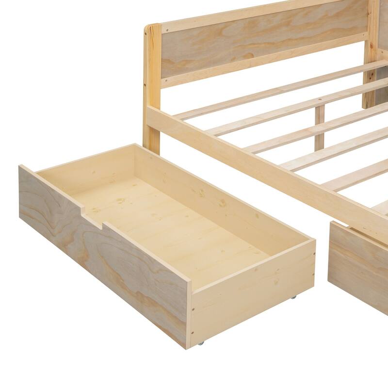 Full Size Wooden Daybed with Storage Drawers and Built-in Study Desk - Multi-functional Bed in Antique White