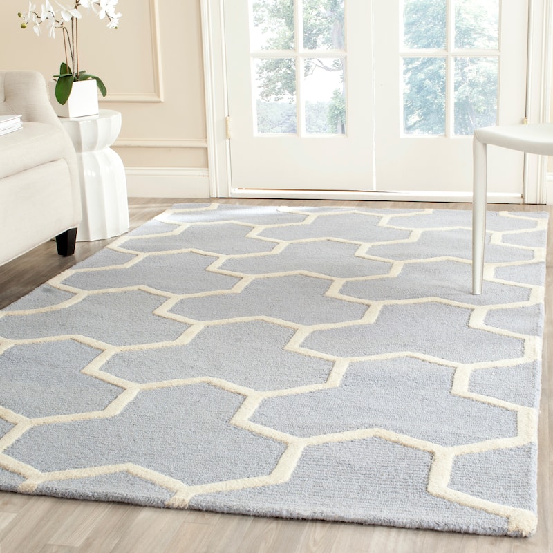 SAFAVIEH Handmade Cambridge Nevila Modern Moroccan Wool Rug - 3' x 5' - Light Blue/Ivory