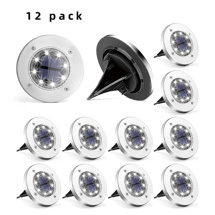 FKHouse Solar Ground LED Lights In-Ground Disk Garden Lights (12 Pack/4 Pack)