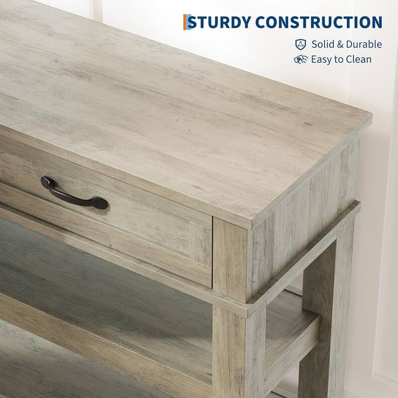 3 Tier Farmhouse Entryway Table, Console Table with 2 Storage Drawers
