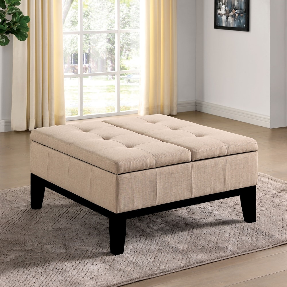 Atkinson Transitional Linen Split-top Storage Cocktail Ottoman by Furniture of America