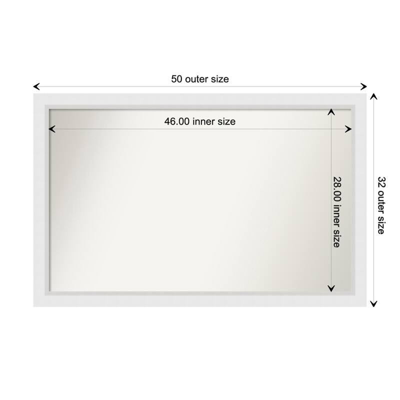 Blanco White Framed Non-Beveled Custom Wall Mirror, Bathroom Vanity Mirror - Outer Size: 50.25 x 32.25