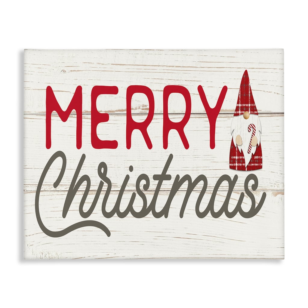 Stupell Merry Christmas Sentiments Festive Holiday Gnome Canvas Wall Art