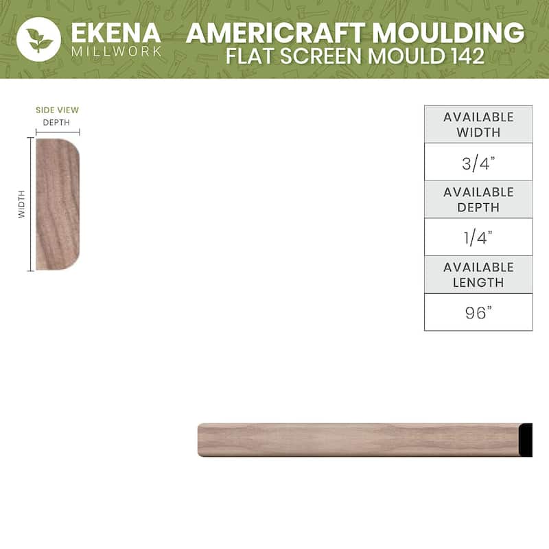WM142: 1/4-in D x 3/4-in W x 96-in L Americraft Solid Hardwood Stain Grade Flat Screen Moulding