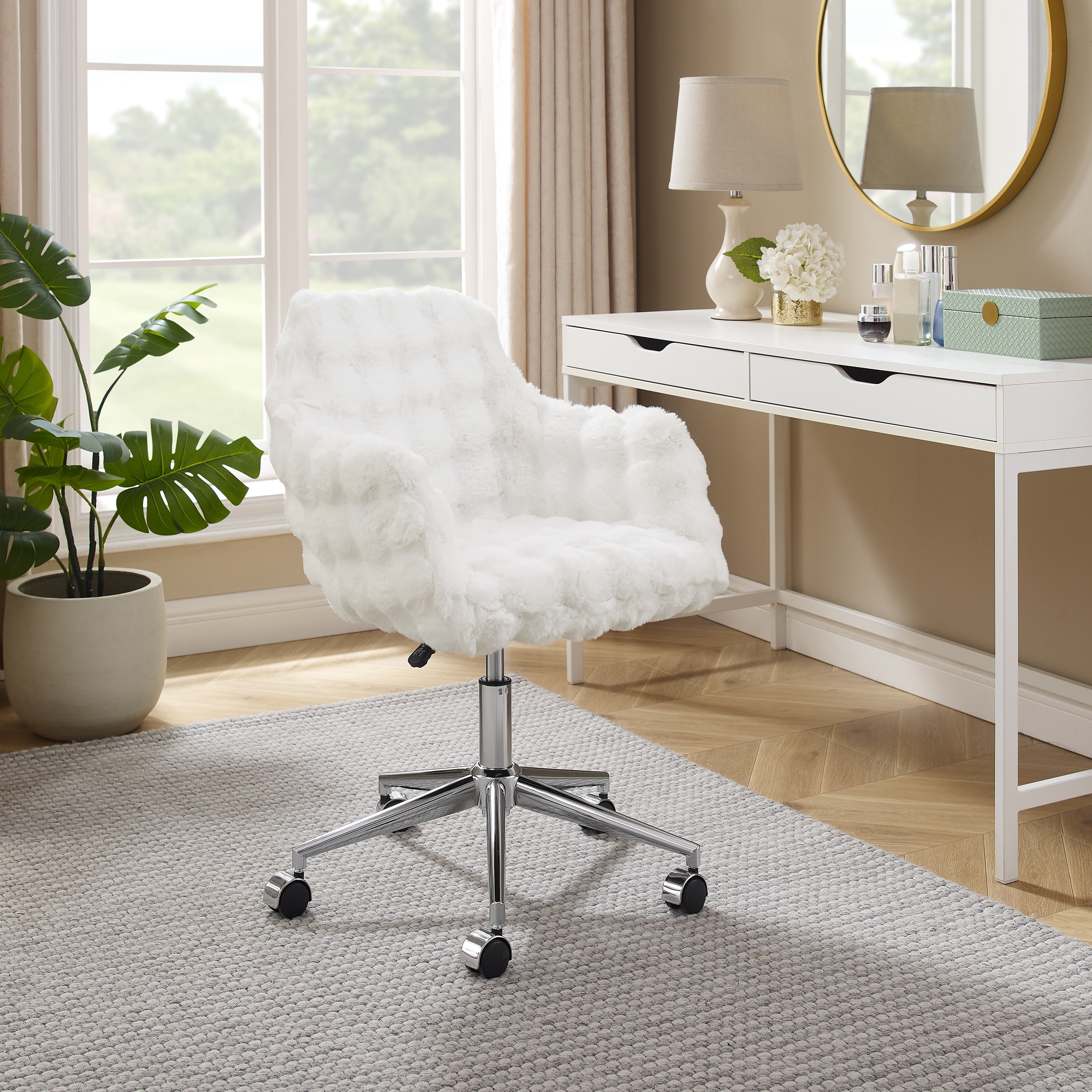 Linon Fiona Faux Bubble Adjustable Office Chair with Chrome Base