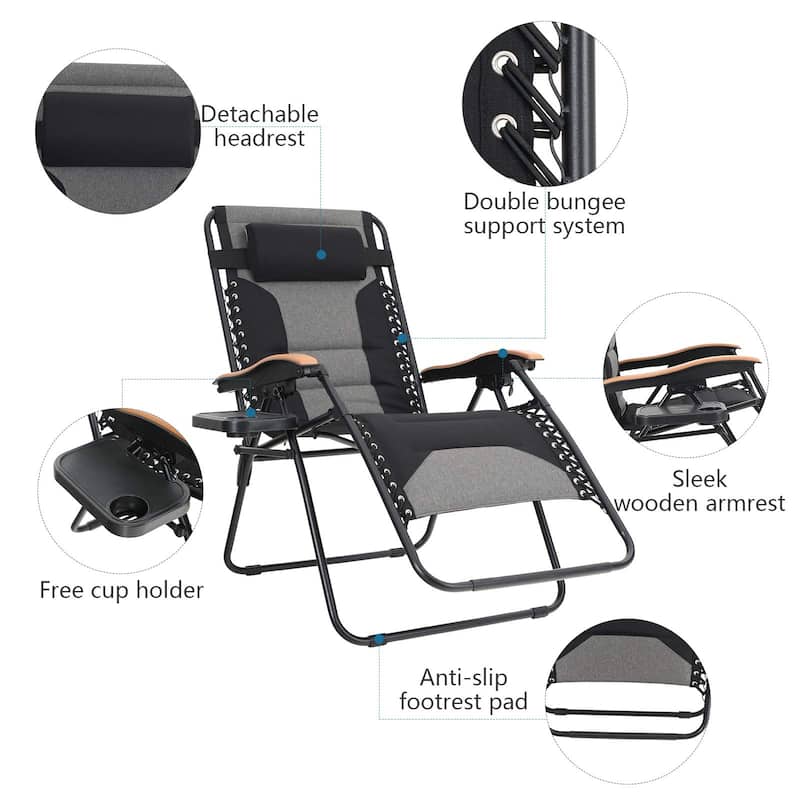 Padded Zero Gravity Chair 2 Pack Oversize Lounge Chair with Free Cup Holder