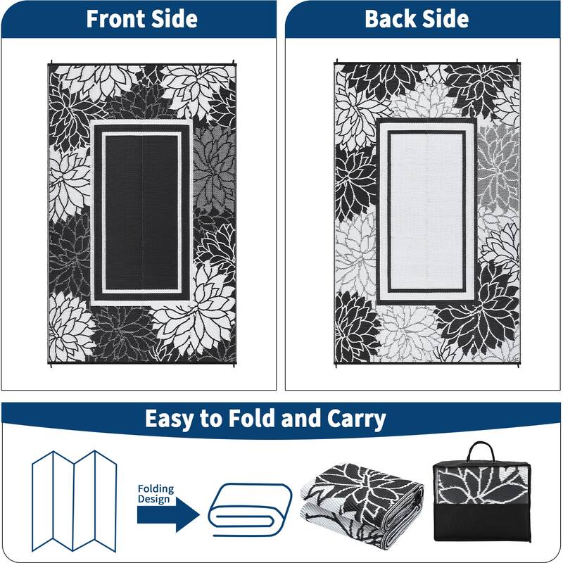 Outdoor Rug Waterproof Plastic Straw Rug, UV Resistant Foldable Lightweight Mat Reversible Patio Rug for Camping
