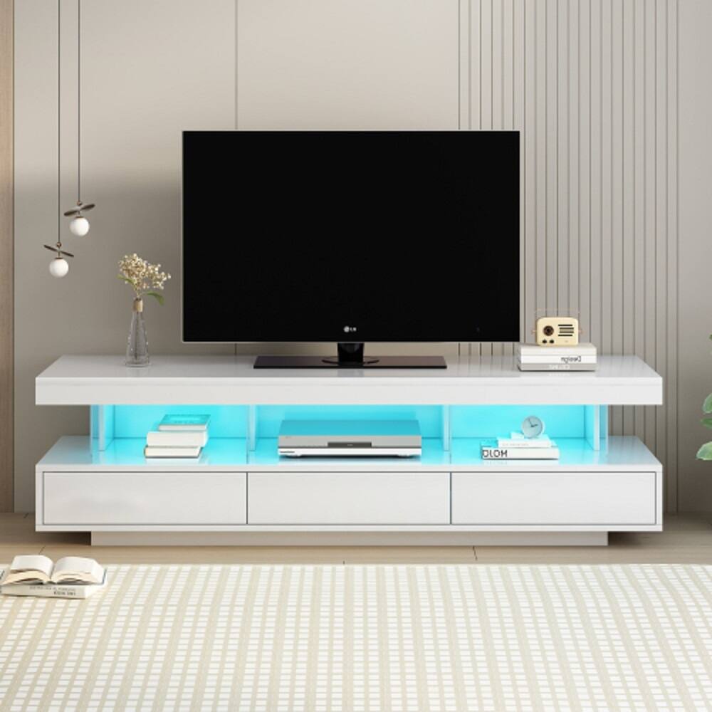 Modern LED TV Stand for 70 inch TV with Shelves