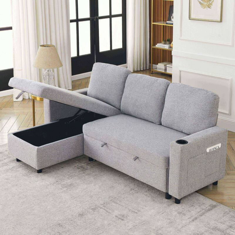 Modern L-Shaped Convertible Sofa Bed with Storage, Reversible Sleeper Sofa Couch for Living Room, Office, and Small Spaces