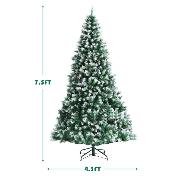 Costway 7.5ft Snow Flocked Hinged Christmas Tree w/1346 Branch Tips ...