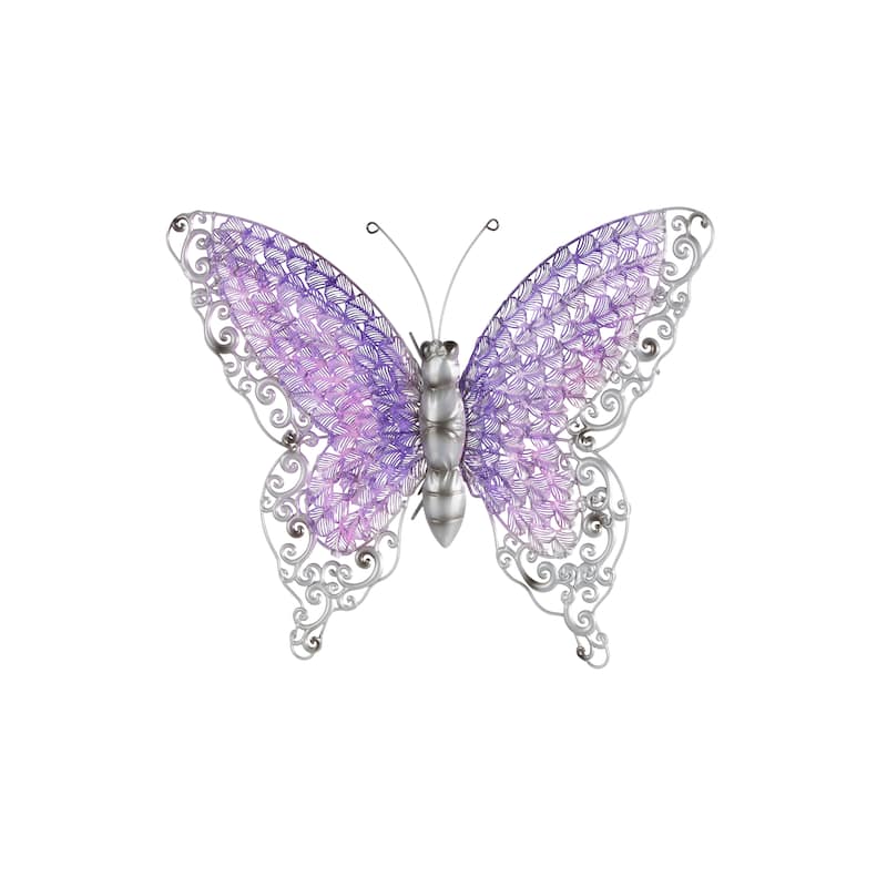 Iron Metal Eclectic Butterfly Wall Decor in Blue, Purple, or Green (16" H X 21" W)