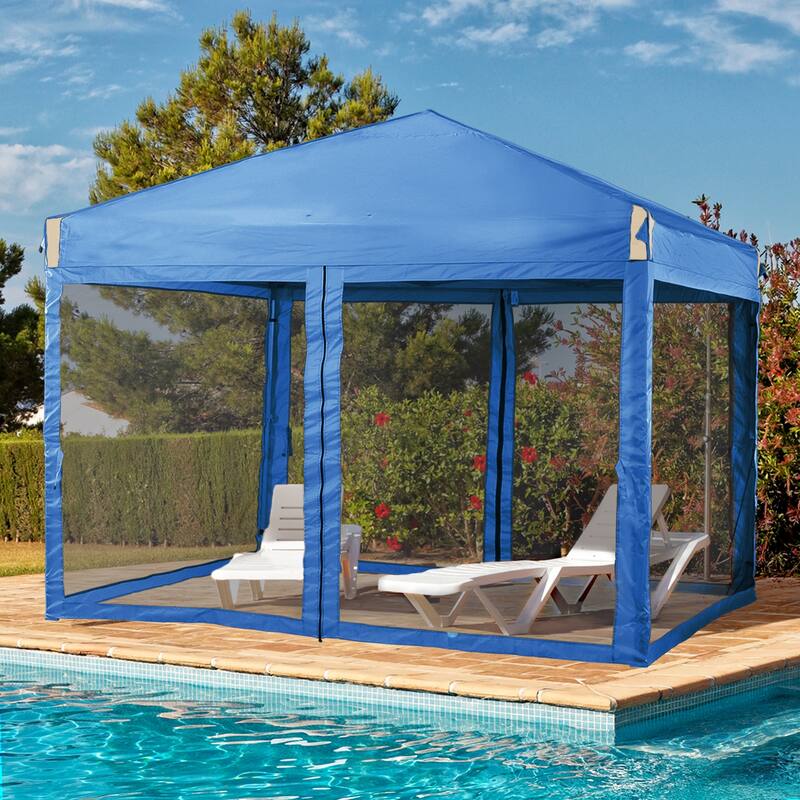 Aoodor 10 x 10 FT Pop Up Canopy Tent Portable Instant Shade Canopy with Netting for Camping, Party and Other Outdoor Events - Blue