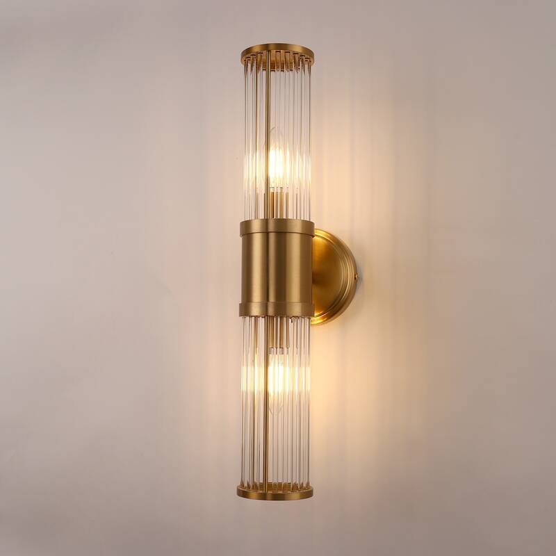 YANSUN 2-Light Crystal Vanity Light, Antique Copper Finish, E12 Sockets for Elegant Bathroom Lighting - 3.3*6.3*19.6