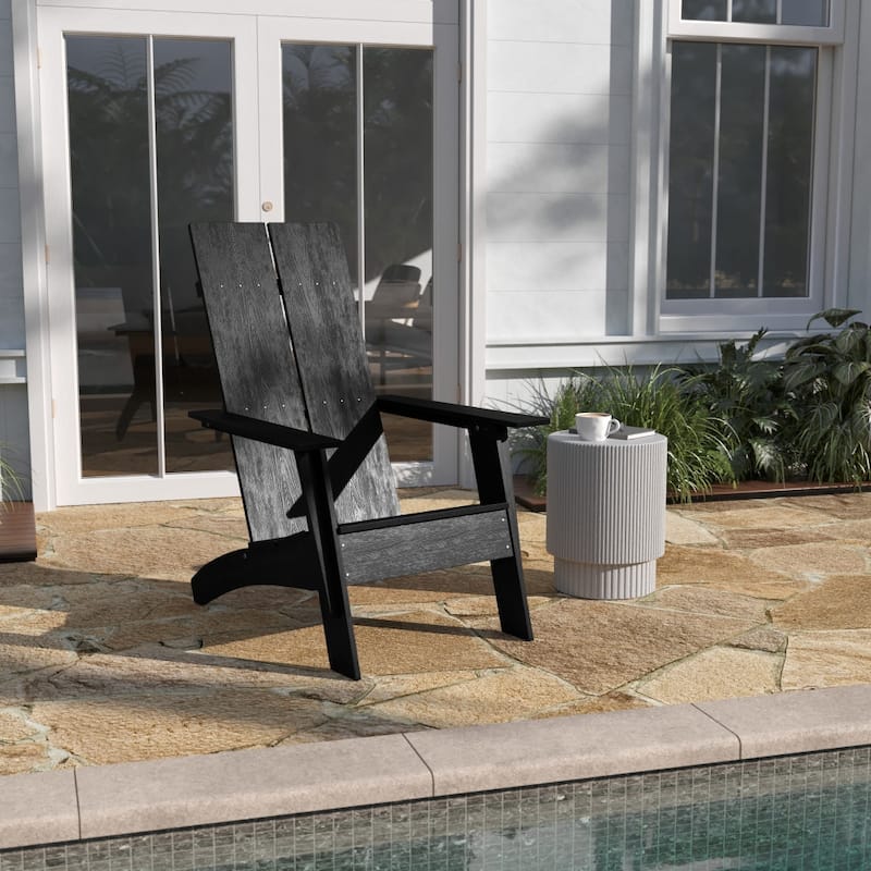 Modern Dual Slat Back Adirondack Style Patio Chair - Black