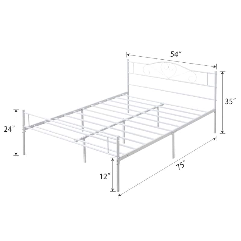 Javlergo Full Size Metal Bed Bed Frame with Headboard and Footboard, White