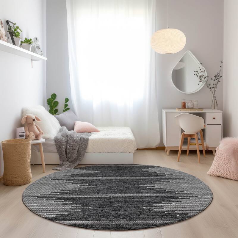 Machine Washable Indoor/ Outdoor Moroccan Boho Rug - Charcoal - 8' x 8'
