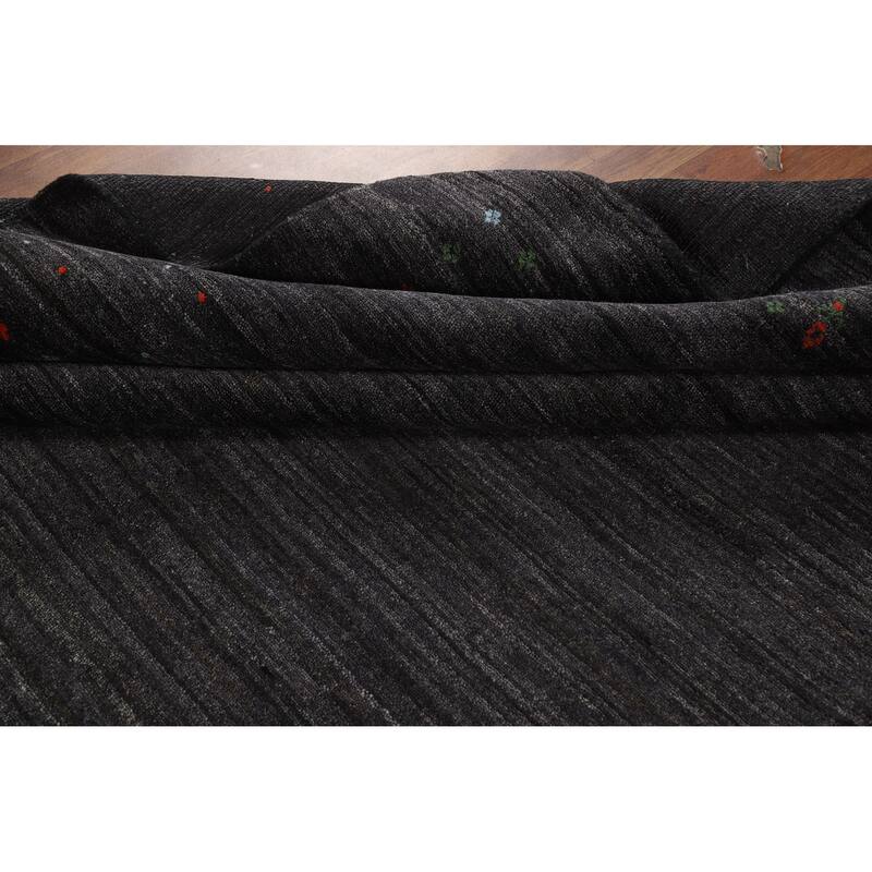 Gabbeh Oriental Rug Handmade Grey Silk Carpet - 9'0" x 12'1"