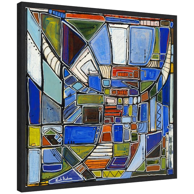 Kate and Laurel Sylvie Retro Current Framed Canvas by Leah Nadeau - 22x22 - Black