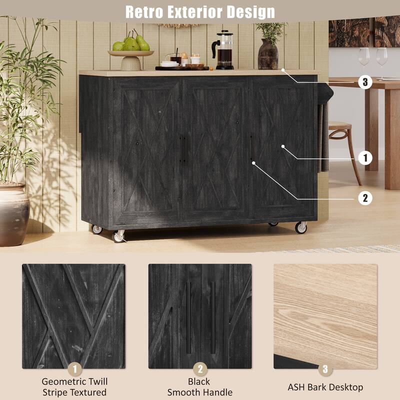 Rolling Kitchen Island with Internal Storage Rack, Drop Leaf Breakfast Bar, Storage Island Cart on Wheels with Drawers