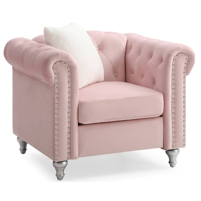 Solid Tufted Velvet Accent Chair with Throw Pillow - 38" - Pink